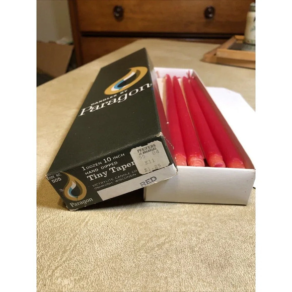 10 VINTAGE RED PARAGON  10" HAND DIPPED TINY TAPERS BOXED HAND DIPPED - Picture 2 of 5